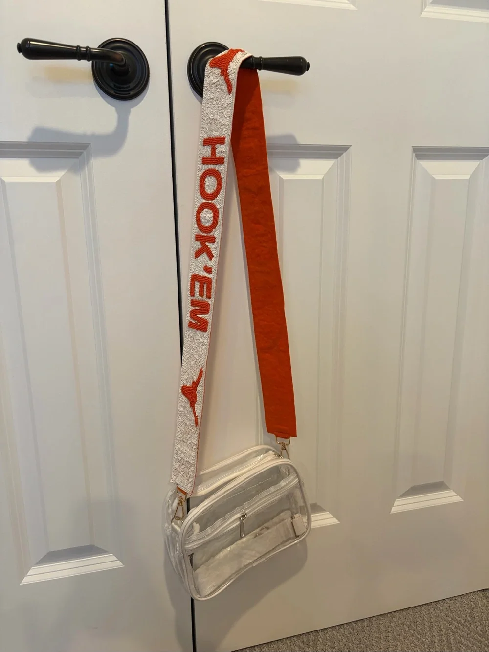 Hook 'Em Clear Crossbody Bag with Orange Accent Strap